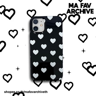 (pre-order สินค้าจากเกาหลี) mafavarchive - black heart ppyong ppyong hard case เคสแข็งเปิดหัวท้าย ลายหัวใจสีขาว เคสสีดำ