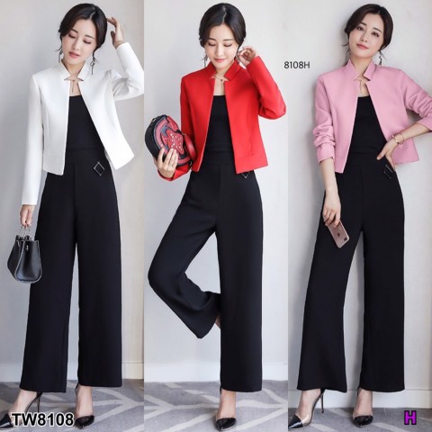 TwinsShopVip พร้อมส่ง TW8108 Set 3 ชิ้น เสื้อสูท+สายเดี่ยว+กางเกงขายาว