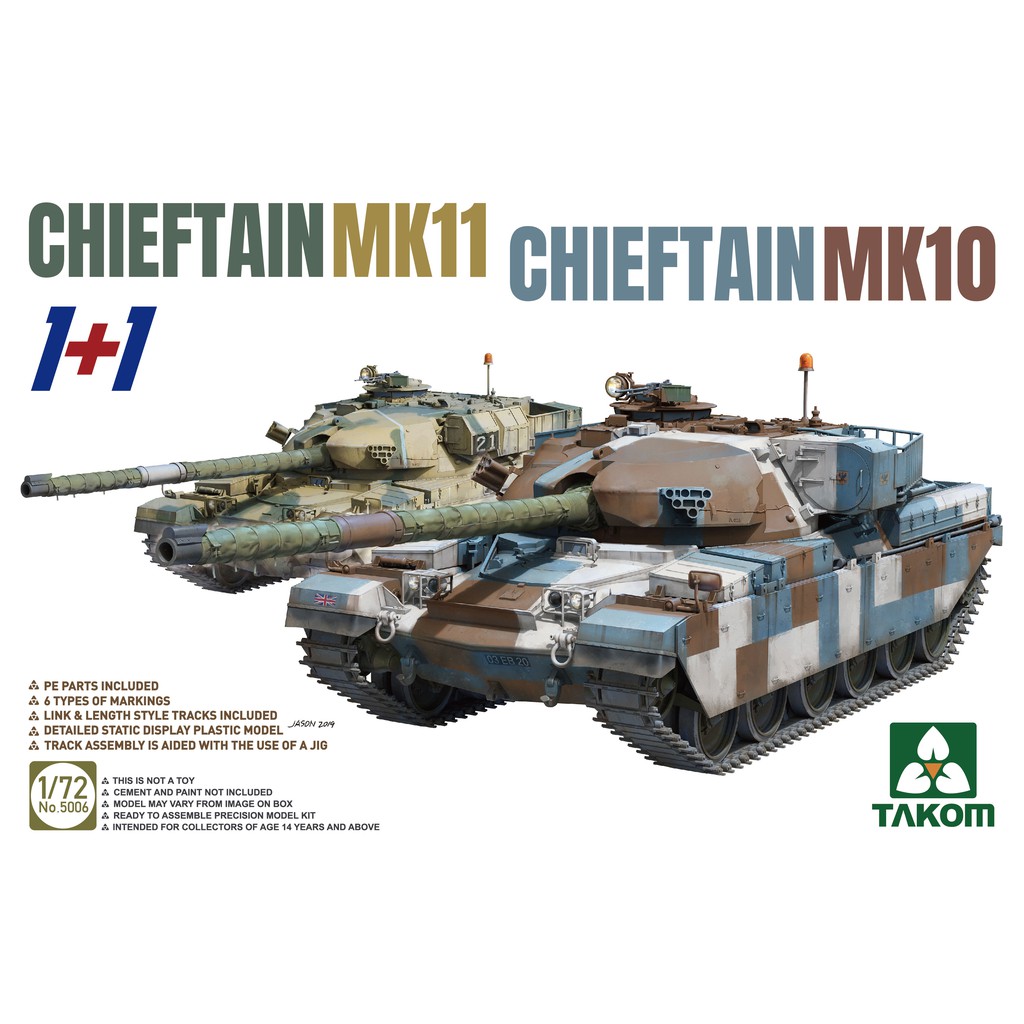 พลาสติก โมเดล ประกอบ TAKOM 1/72 Chieftain MK 10 & Chieftain MK 11 1+1 (2 TANKS) (5006)