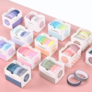 เทปวาชิ สีพื้น หลายลาย สําหรับตกแต่งสมุดภาพ เครื่องเขียน โรงเรียน 5 ม้วน