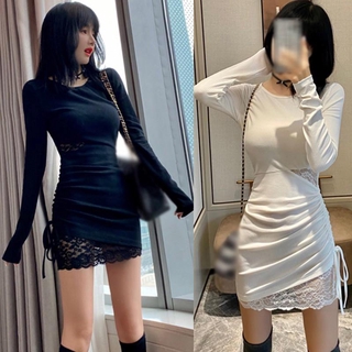 ชุดเดรสสําหรับสตรีเซ็กซี่แขนยาวปักลายลูกไม้ Bodycon