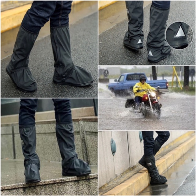 ถุงคลุมรองเท้ากันน้ำ PVC พื้นยางหนา 1.7cm กันลื่น Rain Overshoes สำหรับขี่มอเตอร์ไซค์ ลุยฝน น้ำท่วม