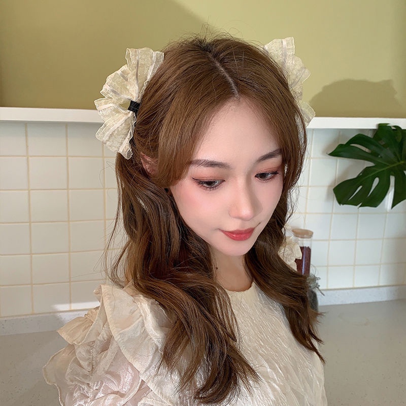 2 ชิ้น / เซต ซุปเปอร์นางฟ้า ลูกไม้ โบด้านข้าง คลิป เวอร์ชั่นเกาหลี เรียบง่าย อารมณ์ หวาน ผู้หญิง สาว ปากเป็ด กิ๊บติดผม