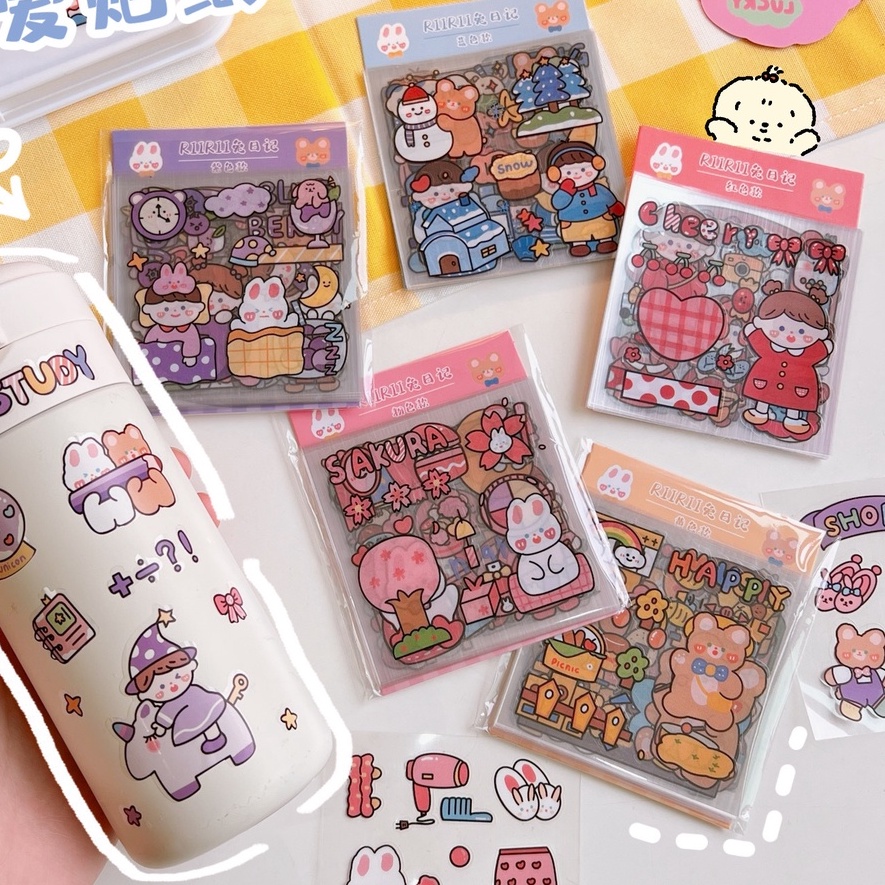 100 แผ่นน่ารักการ์ตูนต้นฉบับคู่มือสติกเกอร์ อิน สไตล์สาวญี่ปุ่นกระดาษคู่มือวัสดุตกแต่งรูปแบบขนาดเล็ก