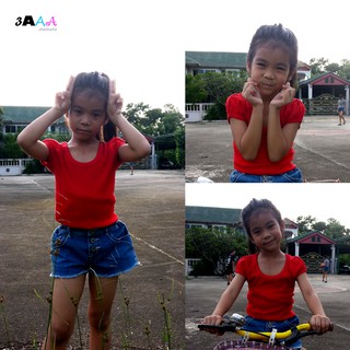 เสื้อยืดเด็กผู้หญิงตัวยาว คอยู แขนตุ๊กตา เรียบง่าย ดูดี น่ารัก&amp;มีสไตล์
