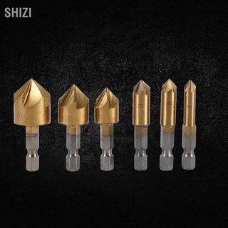 Shizi 6 ชิ้น Hss Chamfer Countersink 1/4 "Hex Shank 90 องศาตัดไม้ตัด 6 มม.-19 มม.