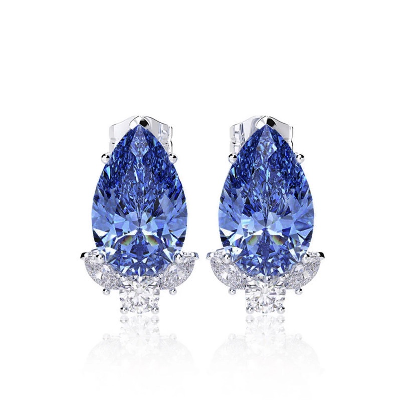 100% Solid 925 เงินสเตอร์ลิง Gorgeous Teardrop CZ ต่างหูสตั๊ดเจ้าสาวหมั้นอุปกรณ์เสริมสีชมพู/สีฟ้า Elegant ผู้หญิงต่างหูแฟชั่นเครื่องประดับ