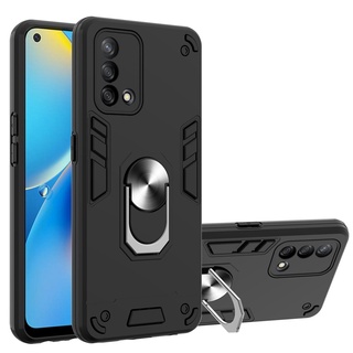 Creative Magnetic Finger Ring Holder Back Casing OPPO A74 4G Shockproof Cover OPPO F19 Hard Plastic Soft TPU Hybrid Armor Case