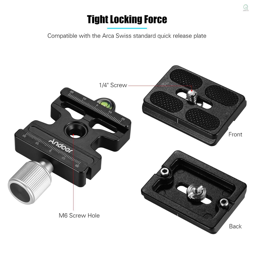 Andoer Dc-50P แคลมป์ปลดเร็วกล้อง อะลูมิเนียมอัลลอย เข้าได้กับ Arca Swiss Standard Quick Release Plate