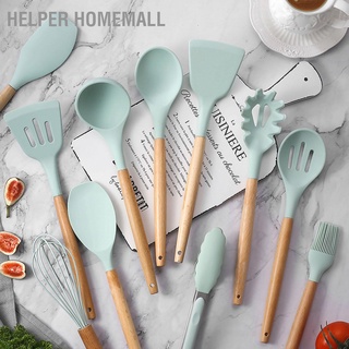 Helper HomeMall Kitchenware Kit Silicone Cookware Set Wood Handle Non Stick Cooking Utensils with Container