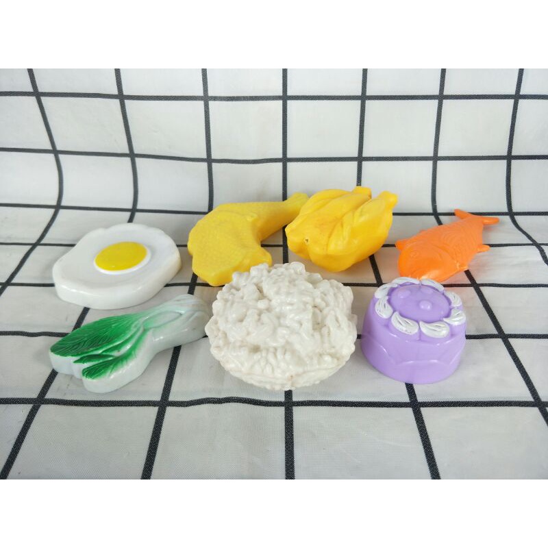 สินค้า​เซท​ของเล่น​อาหาร​Food​พลาสติก(​ข้าว,ไก่,ไข่,ผ้ก, ปลา, เค้ก​)​ 7 ชิ้น​ (​แถม​ 2​ ชิ้น)​ สินค้า​ญี่ปุ่น​มือสอง​