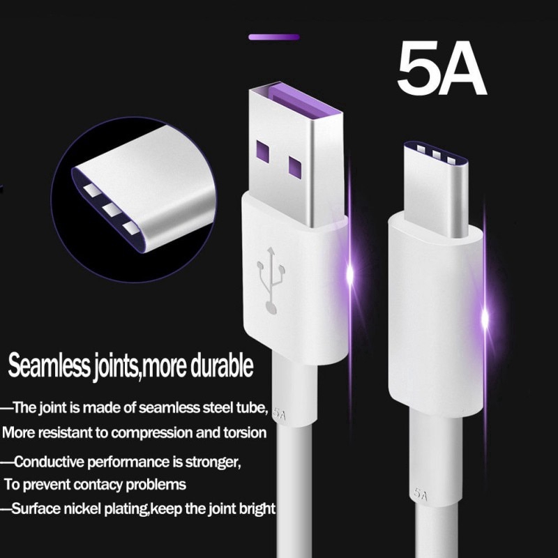 1m Fast Quick Charger Charge Type CสําหรับHuawei Supercharge 5A USB 3.0 Type-CสายOPPO Reno 8Z 5G 8 7