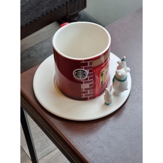แก้วเซรามิค พร้อมถาดรองแก้ว Starbucks Holiday Shopping cup with Saucer ขนาด 12 ออนซ์