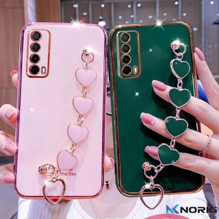 เคสโทรศัพท์มือถือแบบนิ่ม ลายหัวใจ พร้อมสายโซ่คล้อง หรูหรา สําหรับ Huawei Y7A Y6P Y7P Y9 2019 Y6 2019 Y7 2019 Y5 2019 Y7Pro Y6Pro Y9Prime 2019 Y6S