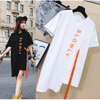 ulzzang เสื้อยืด ยาว แขนสั้น และทรงหลวม เวอร์ชั่นเกาหลี สำหรับผู้หญิง