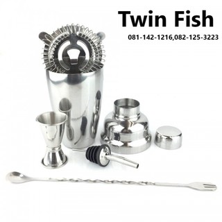 TwinFishชุดผสมเครื่องดื่มค็อกเทล สเตนเลส ในชุดมี 5 ชิ้น สำหรับ บาร์เทนเดอร์