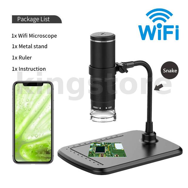 กล้องจุลทรรศน์ดิจิทัลไร้สาย 50X-1000X USB HD พร้อมขาตั้ง แบบยืดหยุ่น สําหรับโทรศัพท์ PC