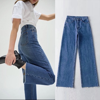 (พร้อมส่ง🏡)  jeans กางเกงยีนส์ขากระบอก กางเกงยีนส์เอวสูง กางเกงยีนส์เกาหลี กางเกง สีฟ้ากางเกงผู้หญิ