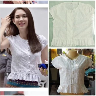 เสื้อลูกไม้ทรงแมท ภีรนีย์ เสื้อลูกไม้เบลล่าราณี สีดำ สีขาวและสีเหลือง