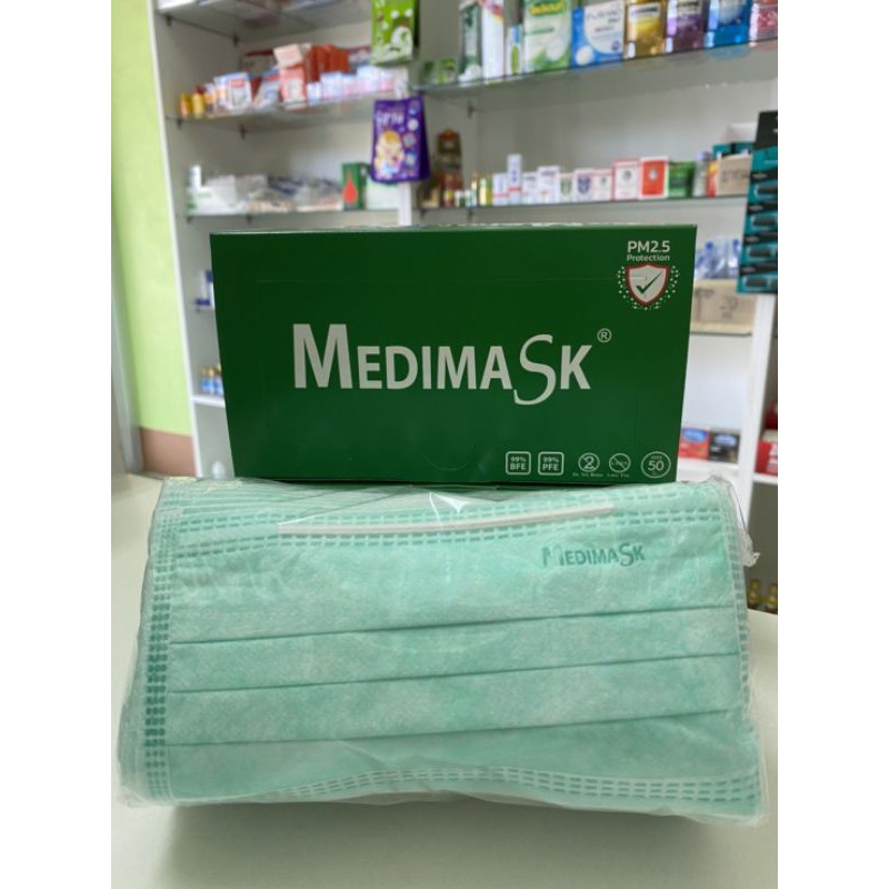 *มีของพร้อมส่ง!! รุ่นใหม่ กัน PM2.5* MediMask หน้ากากเกรดทางการแพทย์ สีเขียว (50ชิ้น/กล่อง)