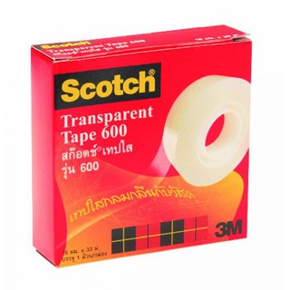 (กล่องแดง)เทปใสกลืนกับวัสดุ แกน1" 3M Scotch #600 ทุกขนาด Transparent Tape