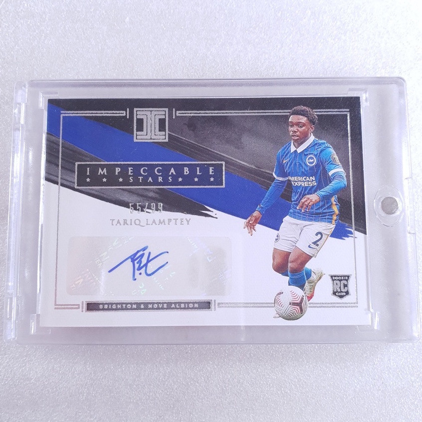 การ์ดลายเซ็น Tariq Lamptey /99 Rookie Impeccable Star Panini / Brighton / England RC การ์ดนักฟุตบอล 