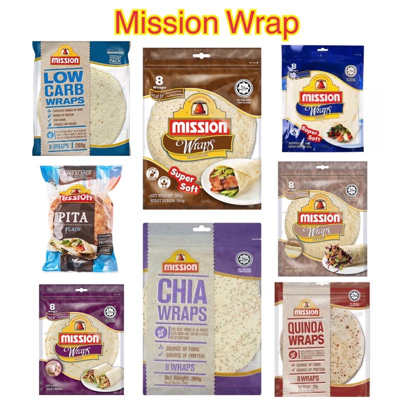 Mission Wraps Wholegrain 8 wrap แรพส์ โฮลเกรน ขนาด 360 กรัม ใหม่มีแบบ