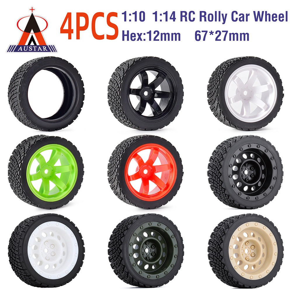 Austar 1/10 Rally RC Rolly Wltoys 1/14 144001 Car Tires Hex 67mm Rubber Tires Wheel with Wheel Rim 1