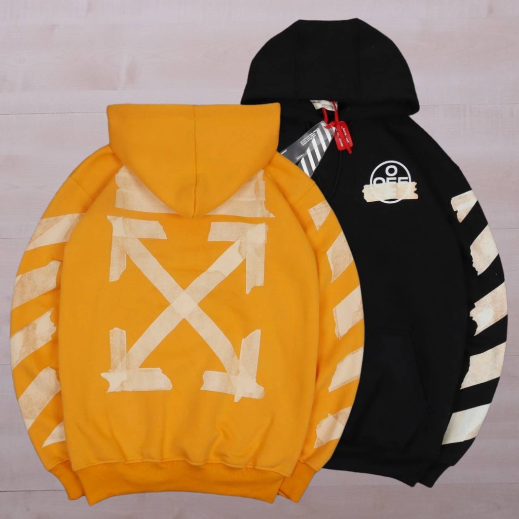 Off WHITE TAPE ARROW สีเหลืองและสีดํา HOODIE JACKET