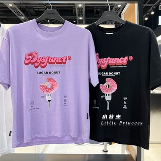 Dysfunct เสื้อยืดคอกลม แขนสั้น ลายอมยิ้ม โดนัท ทรงหลวม สําหรับคู่รัก