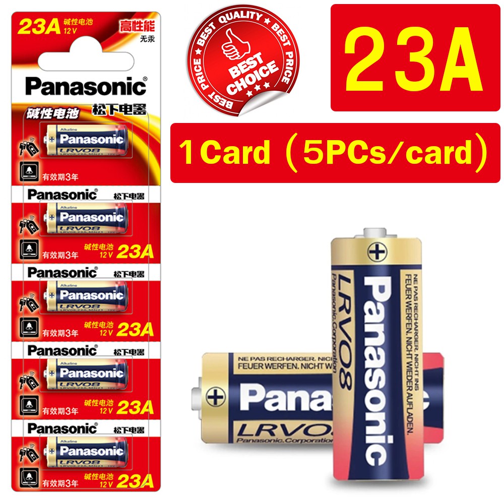 ถ่าน Panasonic 12V 23A  5 ก้อน Alkaline Battery 23AE A23 E23A V23GA For Remote Control Doorbell 8LR23 8LR923 RV08 VR22