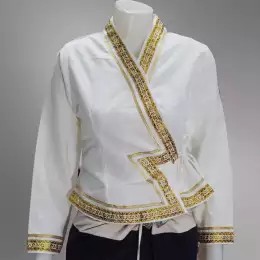 JAONANG-05 เสื้อเจ้านางดิ้นเงิน สีขาว เทปสีทอง