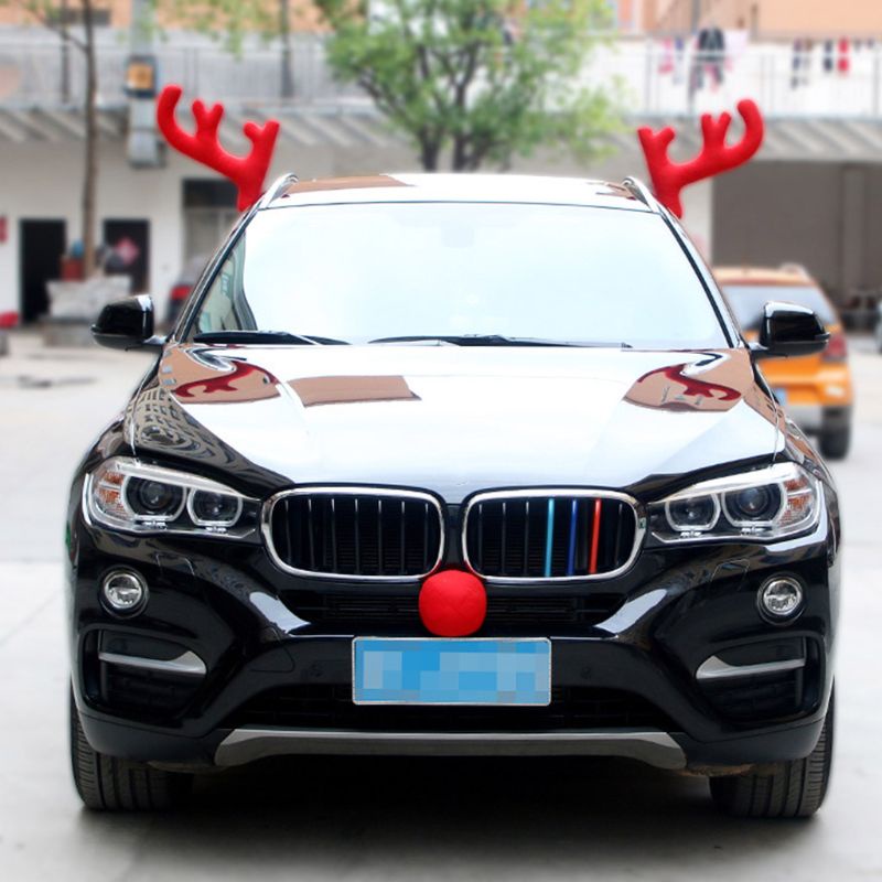 Boom Car เครื่องแต่งกายคริสต์มาส Reindeer 2 Antlers + 1 จมูกสีแดงสําหรับรถบรรทุก SUV Decor Rudolph