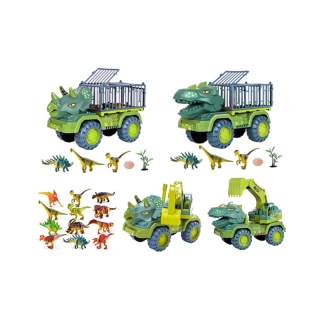 HYG【ราคาต่ำสุด】【ของขวัญฟรี 】 พร้อมส่ง ของเล่นเด็ก รถบรรทุกไดโนเสาร์ รถของเล่น พร้อมไดโนเสาร์ในเซ็ท
