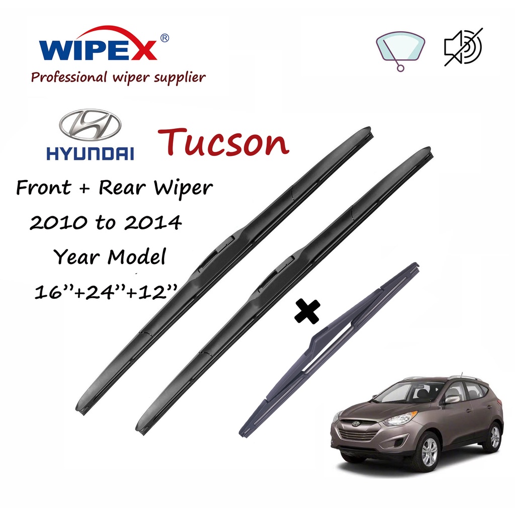 (Wipex Quality)Hyundai Tucson 16+24+12Wiper Blade Set (หน้า/หลัง) สําหรับ 2010 ถึง 2014 ปี ix35 ที่ปัดน้ําฝนกระจกรถยนต์