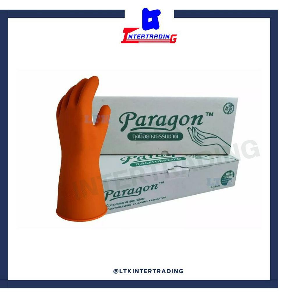 ถุงมือยางธรรมชาติ สำหรับทำความสะอาด สีส้ม  แบรนด์ PARAGON ไซต์ L (กล่อง)