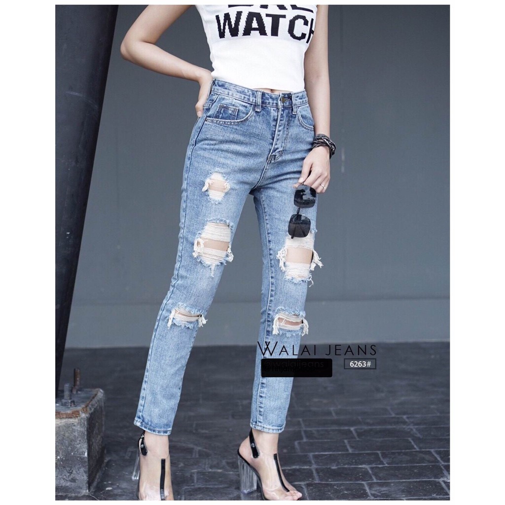 กางเกงยีนส์ ขาดเก๋ๆ ทรงสวย ทรงบอยสลิม Jeans | Shopee Thailand