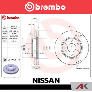 จานเบรก Brembo NISSAN Navara NP300 4x2 ปี 2013  หน้า เบรคเบรมโบ้ 09 D706 11 (ราคาต่อ 1 ข้าง)