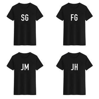 เสื้อยืดคอกลม พิมพ์ลาย BTS Rm jin suga jhope jimin v jungkook FG JH JM SG สีดํา สีขาว สําหรับผู้ชาย และผู้หญิงS-5XL