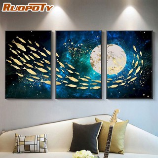 Ruopoty ภาพวาดสีน้ํามันบนผ้าใบ ตามตัวเลข รูปปลา ขนาด 40x50 ซม. สําหรับตกแต่งบ้าน DIY