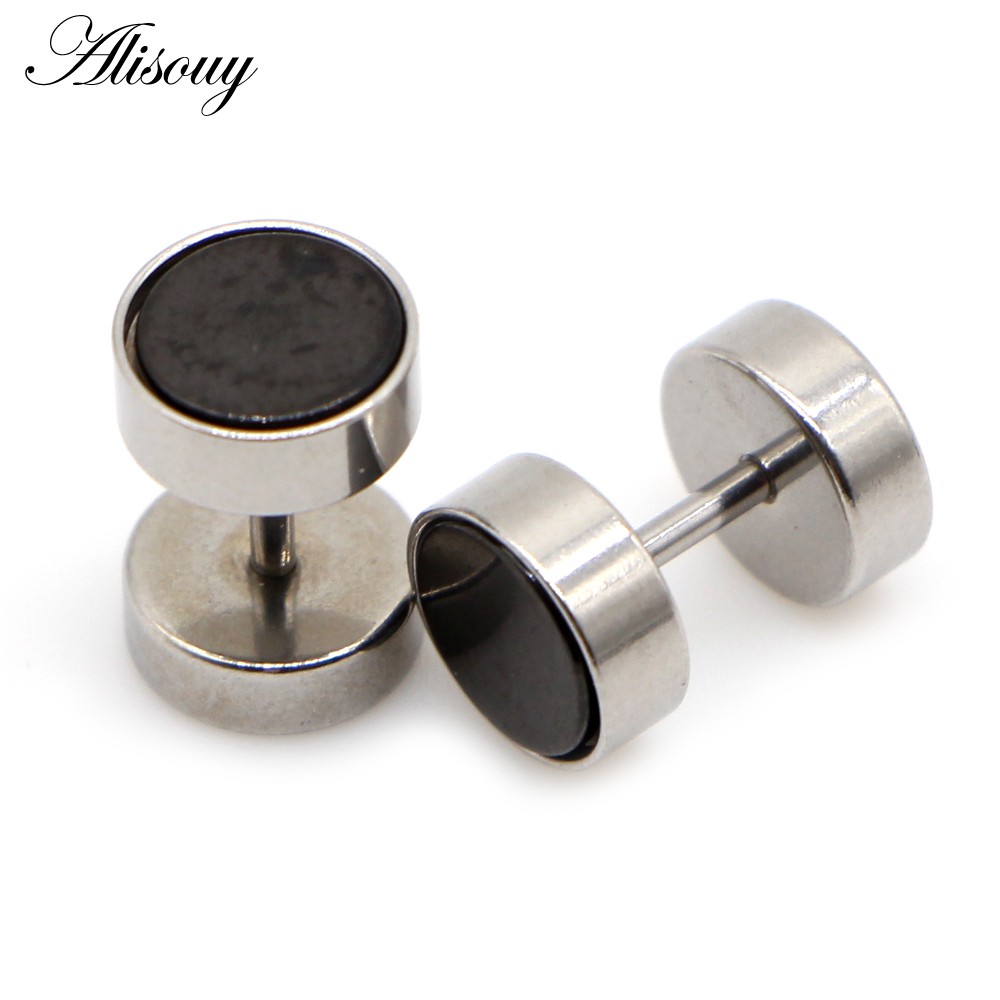 Alisouy 2 ชิ้น ต่างหูสแตนเลสแบบบาร์เบล สีทอง/เงิน สไตล์ปังค์ สำหรับทั้งชายและหญิง ราคา ถูกที่สุด ดีลบีเคเค แกลเลอรีภาพที่ 4