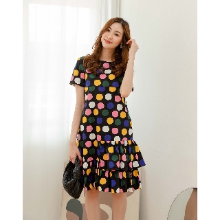 Lisa Side-Ruffle Dress: Color Dots