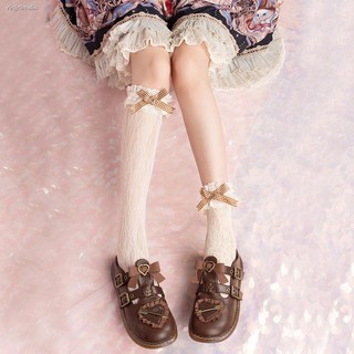 ✖Lolita ญี่ปุ่นเซ็กซี่ loli lace bow skinny calf lolita ถุงเท้าผ้าไหมหญิง mid-tube ฤดูร้อนบางส่วน