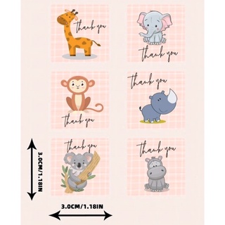 (แพค 20 ดวง 12 บาท) สติ๊กเกอร์ Thank You Sticker สี่เหลี่ยม ลาย Animal ติดถุงขนม ของชำร่วย กล่องของขวัญ ขอบคุณลูกค้า