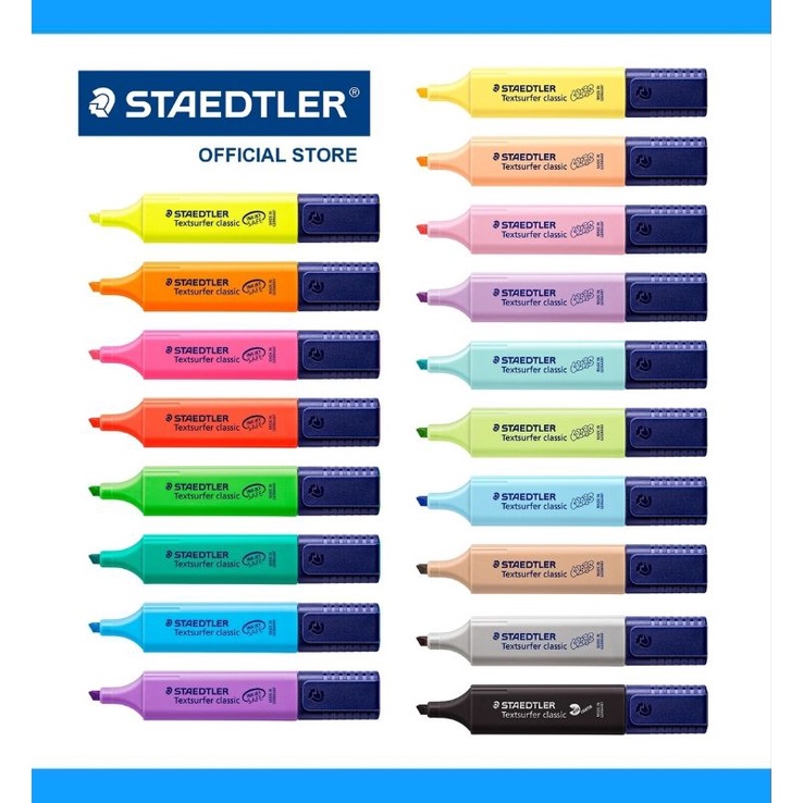 ปากกาเน้นข้อความ STAEDTLER textsurfer รุ่น classic และ color ( ชนิดหัวตัด ขนาดเส้น 1-5 มม. แล้วแต่องศาในการเขียน )