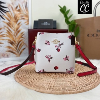 (แท้ 💯%‼ Factory) COACH MINI TOWN BUCKET BAG WITH LADYBUG FLORAL PRINT