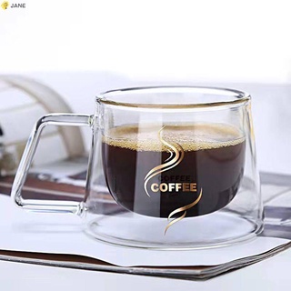 Jane แก้วกาแฟ ชา ทนความร้อน บอโรซิลิเกตสูง สองชั้น กันลวก พร้อมหูจับ 200 มล.