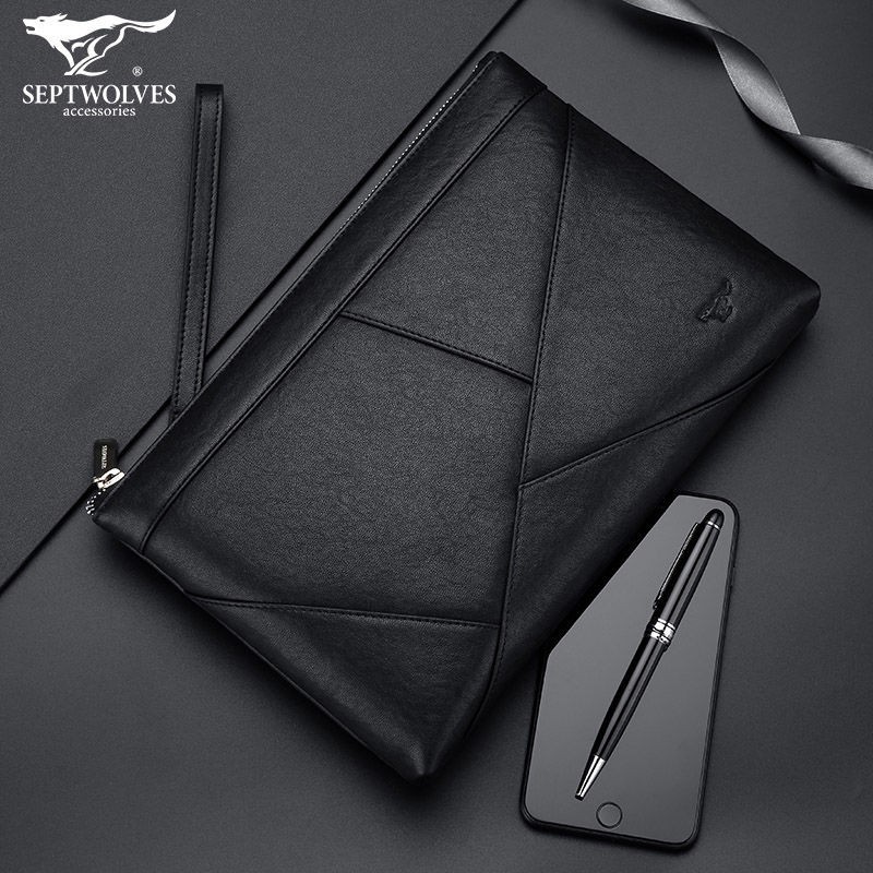 Seven Wolves กระเป๋าถือผู้ชายของแท้หนังผู้ชายหนังวัวใหม่ความจุขนาดใหญ่ ...