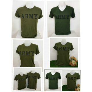 เสื้อยืดคอวี คอกลม สีขี้ม้าสกรีนarmy