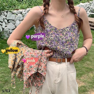 เสื้อสายเดี่ยว ลายดอกไม้ แฟชั่นเกาหลี สําหรับผู้หญิง（ขายล่วงหน้า）